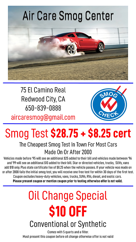 Smog Test Center | Redwood City, CA | Air Care Smog Test Center